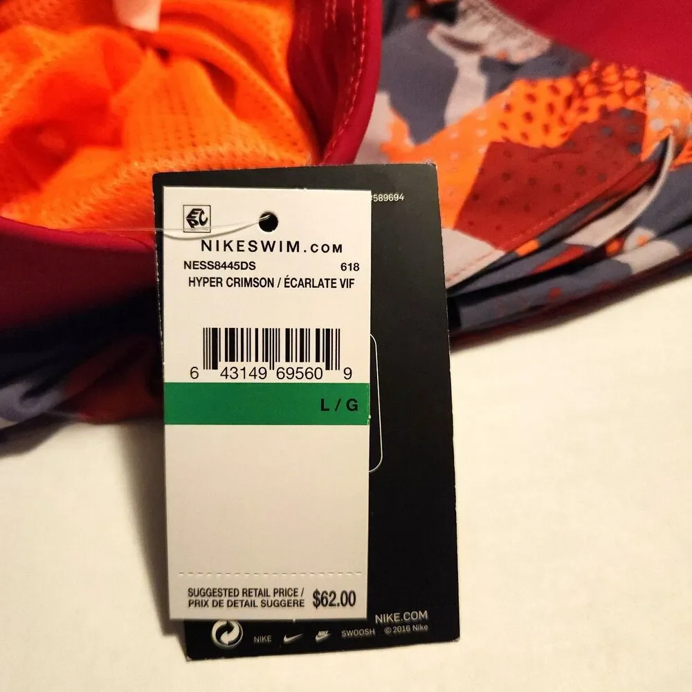 Nike Swim Trunks Hyper Crimson Print Pockets Mesh Lining Mens Size Large